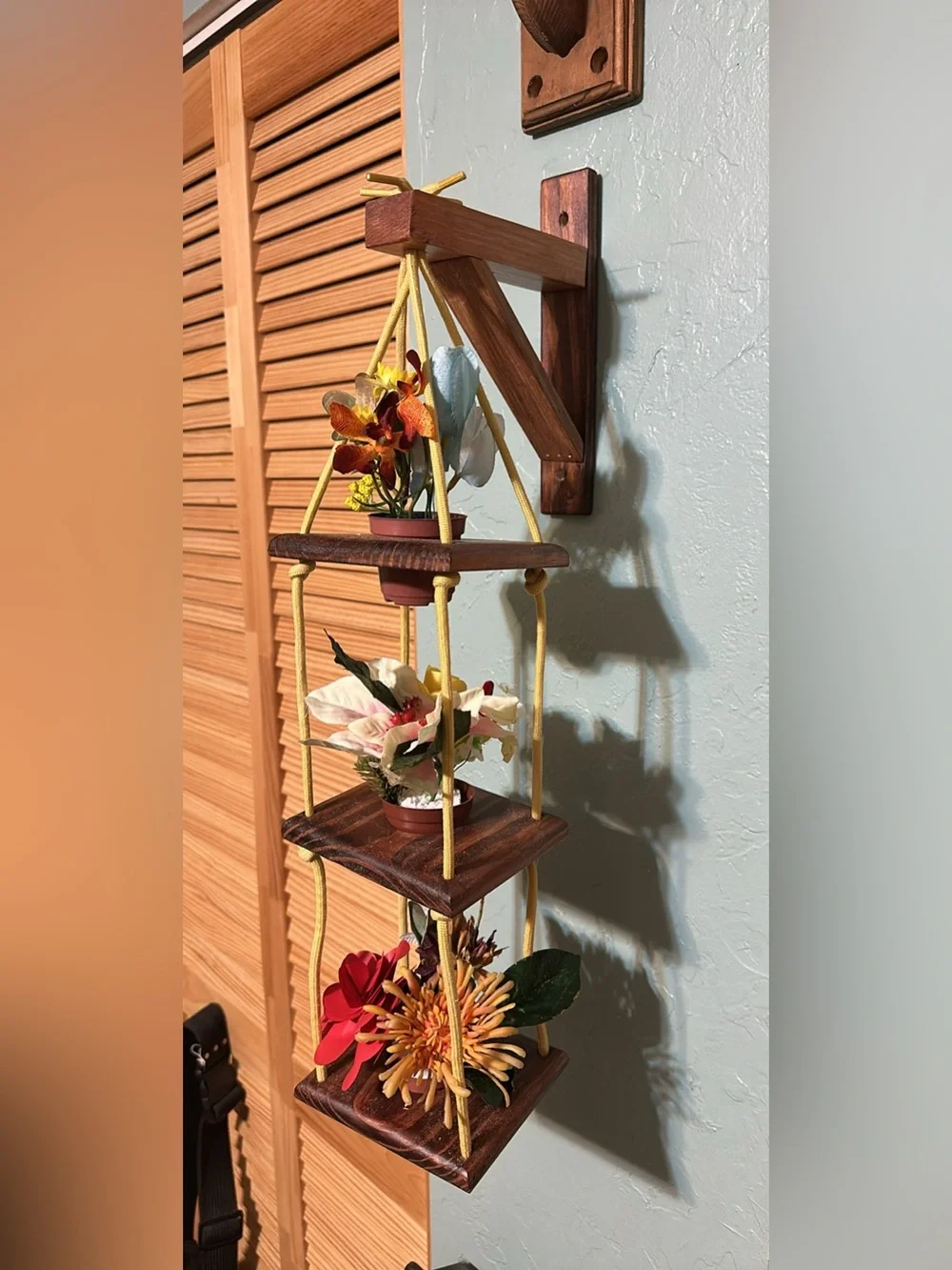 Handcrafted 3-Tier Wooden Hanging Wall Planter Shelf